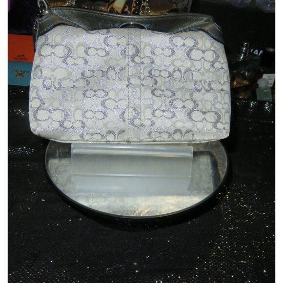 COACH Silver & Grey Signature Collection Canvas & Leather Mini Handbag New with - Picture 2 of 10